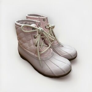 Girls Sperry Saltwater Duck Boots Light Pink Size 2 Rain Snow Preppy Quilted